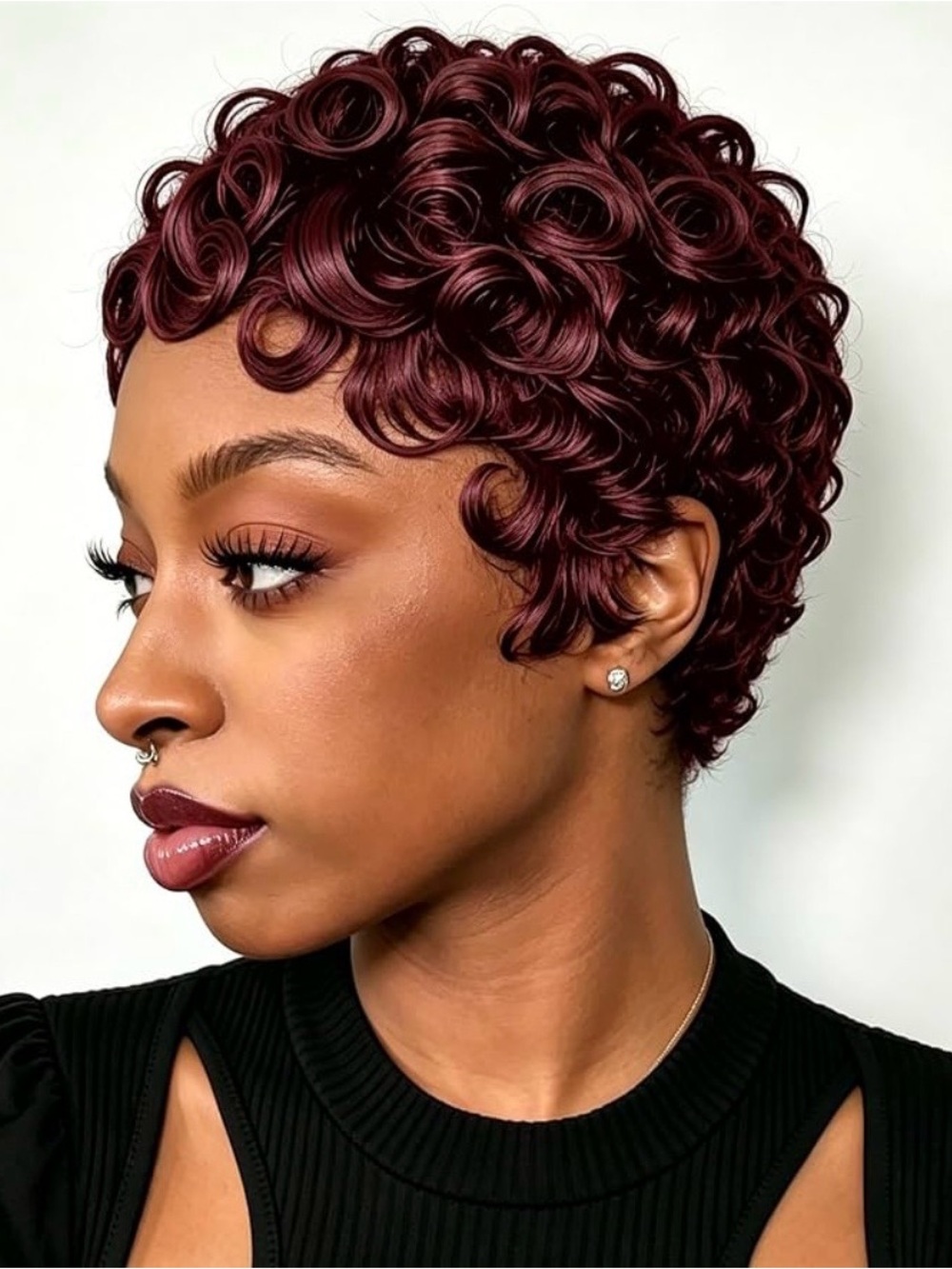 Burgundy Lace Front Pixie Wig Short Curly Finger Wave Style + Wig Cap New